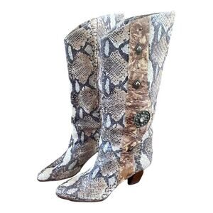 Peter Fox Boots Python Embossed Slouchy Western Style with Conchos - Size 9